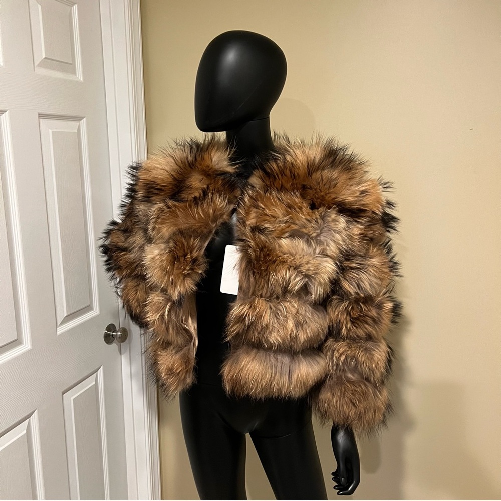 Genuine Raccoon Vest Jacket Crop Jacket Puffer Bomber Fur Coat Trench Long Sleev